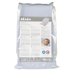 BEABA Transatdo First Stage Baby Bath Support (Blue/Grey) - front view, shown here within its packaging