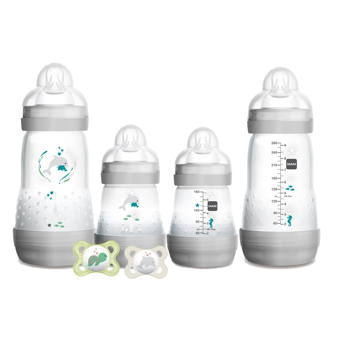 set of 2 Feeding-bottles Mam - Easy Start Anti-Colic - Model Grey + Blue -  From the Birth - Flow 3 - 2 X 320 ml Mam