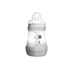 MAM Feed & Soothe Set (Grey) - showing the reverse of the 160ml bottle with its graduated measuring guide (design may vary)