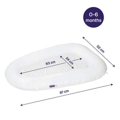 Clevamama ClevaSleep POD (White & Grey Chevron) - showing the internal and external dimensions of the pod