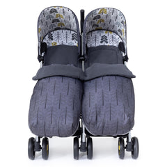 Cosatto Supa Dupa Twin Stroller (Fika Forest) - front view, shown here with the footmuffs