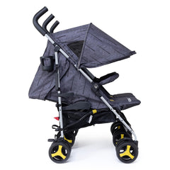 Cosatto Supa Dupa Twin Stroller (Fika Forest) - side view, shown here with the hoods extended and leg rests raised