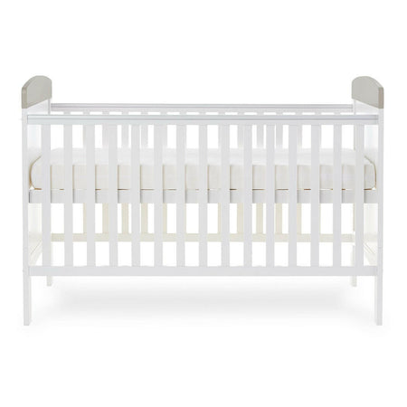 Obaby Grace Inspire Cot Bed (Hello World Koala) - side view, showing the mattress base at its highest level (mattress not included, available separately)