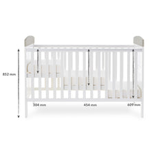 Obaby Grace Inspire Cot Bed (Hello World Koala) - side view, showing the 3 mattress base heights (mattress not included, available separately)