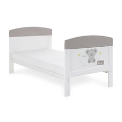 Obaby Grace Inspire Cot Bed (Hello World Koala) - quarter view, shown here as the junior bed (mattress not included, available separately)