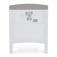 Obaby Grace Inspire Cot Bed (Hello World Koala) - showing the cot bed`s end panel with its giraffe illustrations