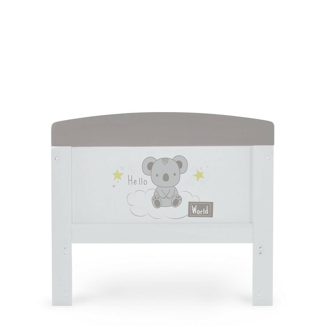 Obaby Grace Inspire Cot Bed (Hello World Koala) - showing the junior bed`s end panel with its giraffe illustrations