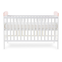 Obaby Grace Inspire Cot Bed (Watercolour Rabbit) - side view, showing the mattress base at its highest level (mattress not included, available separately)