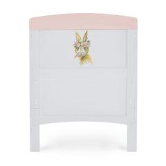 Obaby Grace Inspire Cot Bed (Watercolour Rabbit) - showing the cot bed`s end panel with its giraffe illustrations