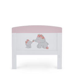 Obaby Grace Inspire Cot Bed (Me & Mini Me Elephants - Pink) - showing the junior bed`s end panel with its elephant illustrations