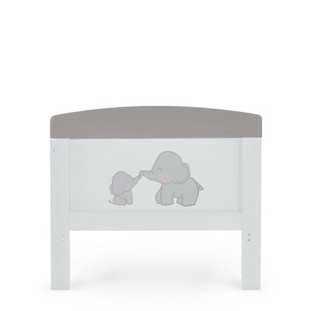 Obaby Grace Inspire Cot Bed (Me & Mini Me Elephants - Grey) - showing the junior bed`s end panel with its elephant illustrations
