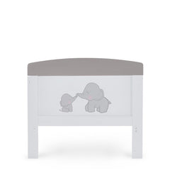 Obaby Grace Inspire Cot Bed (Me & Mini Me Elephants - Grey) - showing the junior bed`s end panel with its elephant illustrations