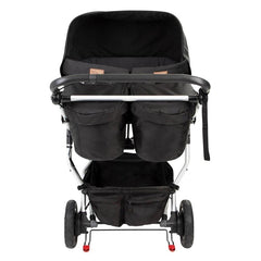 Mountain Buggy Duet v3.2 Carrycot Plus for Twins (Black) - front view, showing the carrycot fixed onto a chassis (buggy not included, available separately)