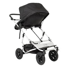 Mountain Buggy Duet v3.2 Carrycot Plus for Twins (Black) - rear view, showing the seat unit fixed onto a chassis (buggy not included, available separately)