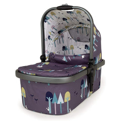 Cosatto Wow 2 Pram & Pushchair (Wilderness) - quarter view, showing the carrycot with its matching apron and colourful interior