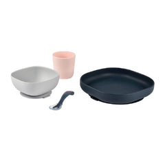 Beaba Silicone Feeding Meal Set - 4 Piece (Night Blue) - showing the items included in this set