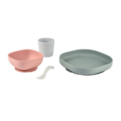 Beaba Silicone Feeding Meal Set (Eucalyptus) - showing the items included in this set