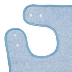 ClevaMama Bamboo Apron Baby Bath Towel - Patch The Puppy (Blue) - showing the apron`s neck with its `press stud` fastenings