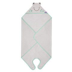 ClevaMama Bamboo Apron Baby Bath Towel - Franky The Frog (Grey) - showing the shape of the towel