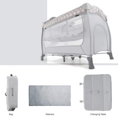 Hauck Sleep'n'Play Centre (Teddy Grey) - showing the centre and its included accessories