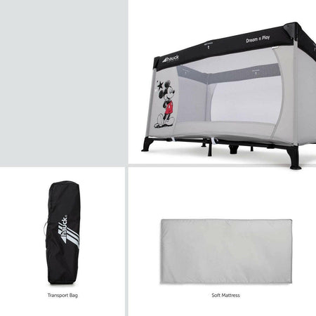 Hauck Dream n Play Travel Cot (Disney - Mickey Stars) - showing the included items