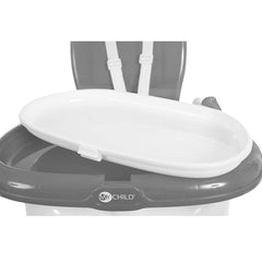 MyChild Graze 3-in-1 Highchair (Grey) - front view, showing the chair`s detachable food tray