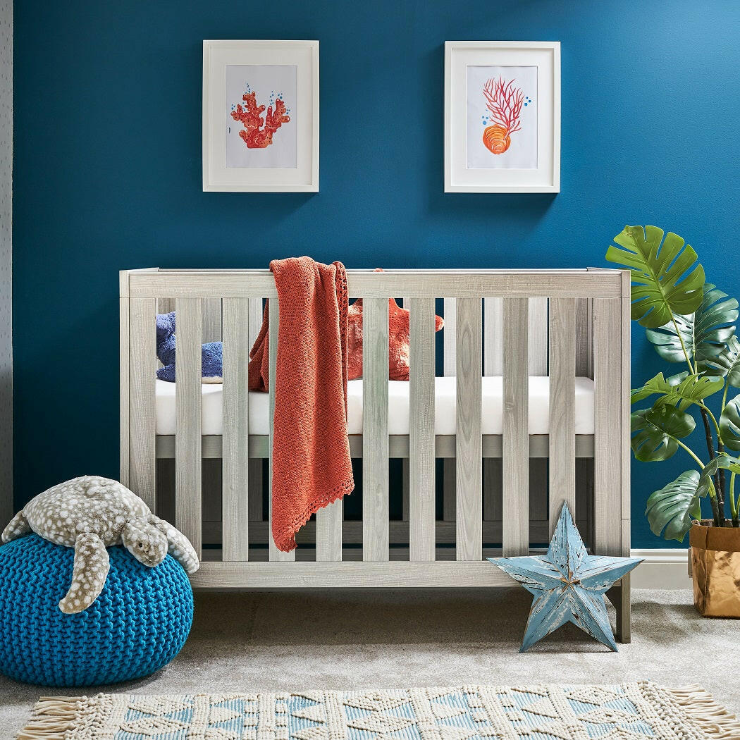 Obaby Nika Mini Cot Bed (Grey Wash) - lifestyle image