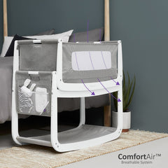SnuzPod⁴ Bedside Crib 3-in-1 (Dusk) - showing how the air flows through the crib`s mesh panels