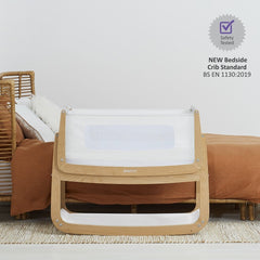 SnuzPod⁴ Bedside Crib 3-in-1 (Natural) - showing the crib`s safety testing compliance