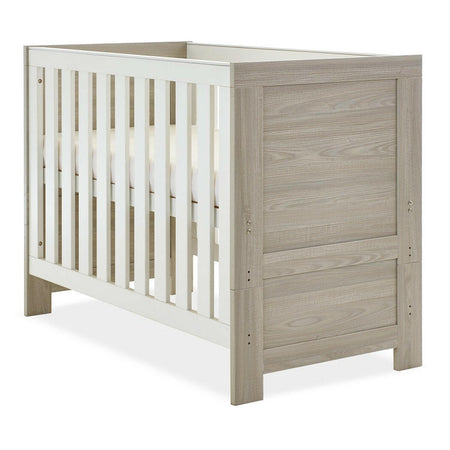 Obaby Nika MINI 3 Piece Room Set (Grey Wash & White) - showing the cotbed with the mattress base at its highest level (mattress not included, available separately)