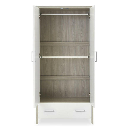 Obaby Nika Mini 3 Piece Room Set (Grey Wash & White) - showing the wardrobe`s interior and its two hanging rails