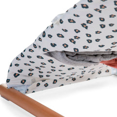 CuddleCo ChildHome Evolux Bouncer Cover (Jersey Leopard) - rear view, showing the cover`s rear pocket (contents not included)