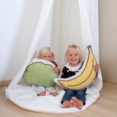 CuddleCo ChildHome Hanging Canopy Tent With Play Mat (Off White) - lifestyle image, showing the canopy tent with its matching play mat