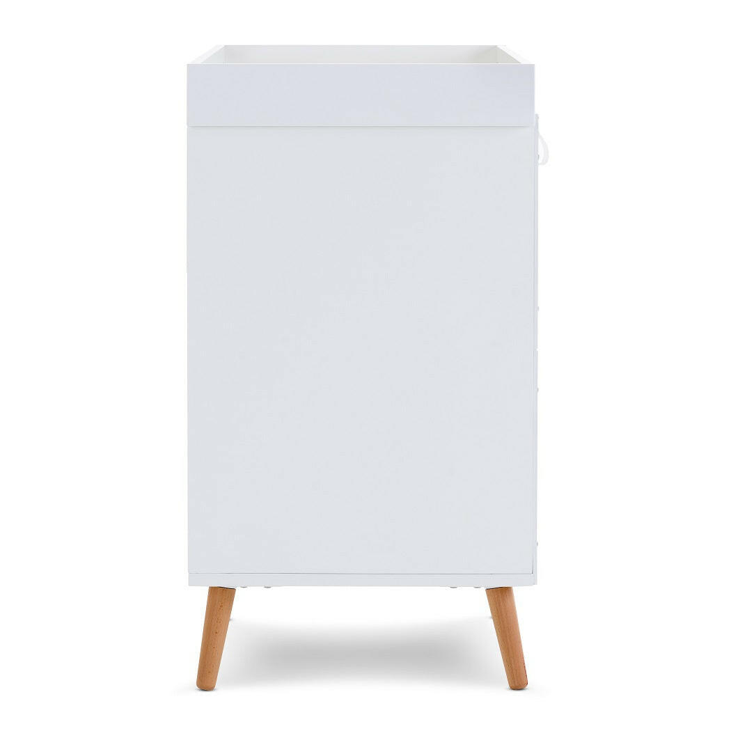 Obaby Maya Changing Unit (White with Natural) - side view, showing the changing top and the unit`s natural coloured legs