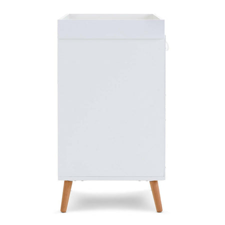 Obaby Maya Changing Unit (White with Natural) - side view, showing the changing top and the unit`s natural coloured legs
