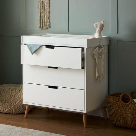 Obaby Maya Changing Unit (White with Natural) - lifestyle image (clothes and toys not included)
