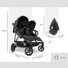 Hauck Uptown Duo Twin Pushchair (Melange Black) - graphic showing the stroller`s dimensions