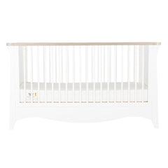 CuddleCo Clara Cot Bed (White & Ash) - showing the cot with the mattress base at its lowest level (mattress not included, available separately)