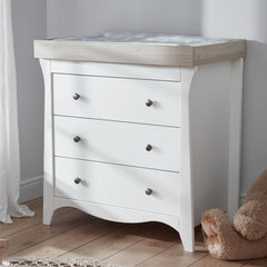 CuddleCo Clara Dresser & Changer (White & Ash) - lifestyle image (changing mat not included, available separately)