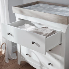 CuddleCo Clara Dresser & Changer (White & Ash) - lifestyle image, showing the interior of one of the drawers (changing mat and clothes not included)