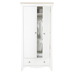 CuddleCo Clara Double Wardrobe (White & Ash) - showing the wardrobe`s interior with its fixed shelf and two hanging rails