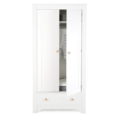 CuddleCo Aylesbury Double Wardrobe (White & Ash) - showing the wardrobe`s interior with its fixed shelf and hanging rail (clothes and accessories not included)