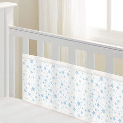 Breathable Baby Mesh Liner - 2 Sided (Twinkle Stars Blue) - showing one of the panel`s fitted to a cot