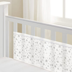 Breathable Baby Mesh Liner - 2 Sided (Twinkle Stars Grey) - showing one of the panel`s fitted to the side of a cot