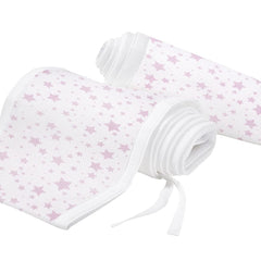 Breathable Baby Mesh Liner - 4 Sided (Twinkle Stars Pink) - showing the tie straps which attach the panels to a cot
