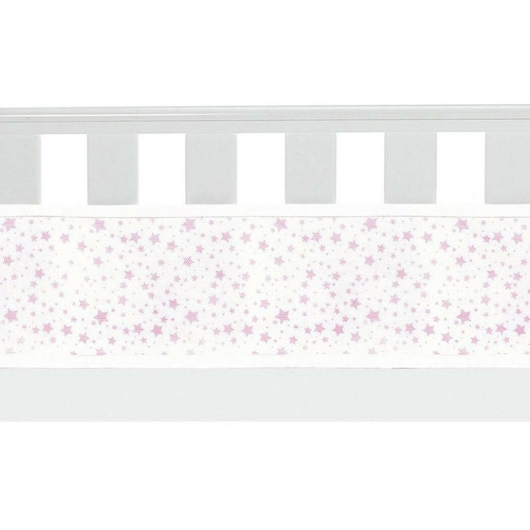 Breathable Baby Mesh Liner - 4 Sided (Twinkle Stars Pink) - showing a mesh panel attached to a cot
