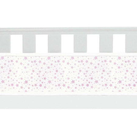 Breathable Baby Mesh Liner - 4 Sided (Twinkle Stars Pink) - showing a mesh panel attached to a cot