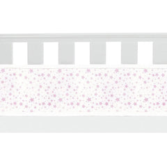 Breathable Baby Mesh Liner - 4 Sided (Twinkle Stars Pink) - showing a mesh panel attached to a cot