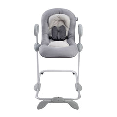 BEABA Up and Down Bouncer (Grey) - front view, showing the head hugger and 5-point safety harness