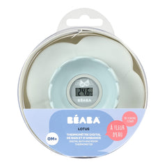 BEABA Lotus Bath and Room Thermometer (Green Blue) - shown here in its packaging
